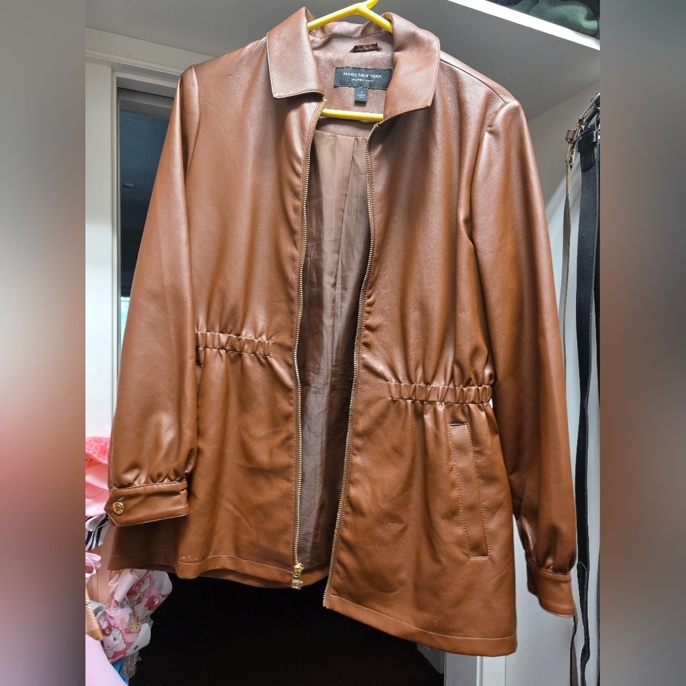 Women's Leather Brown Jacket And Brown Leather Pants 2 PC Different Brand - Picture 5 of 6